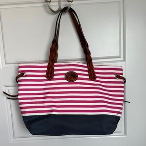 Dooney & Bourke Pink and Navy Striped Tote Bag